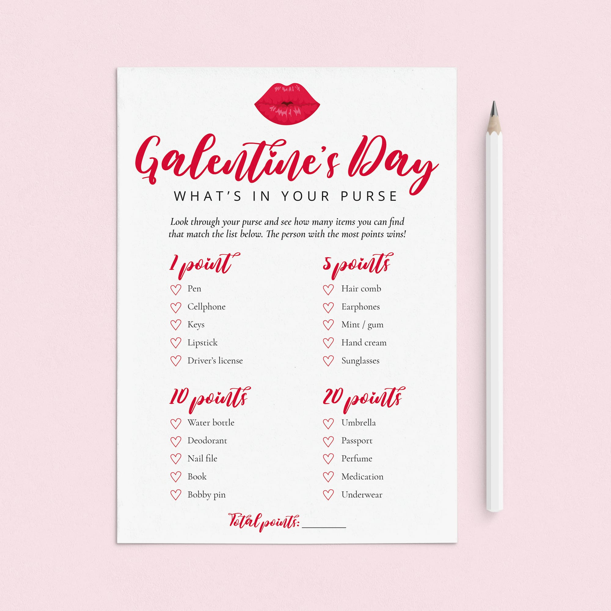 What's In Your Purse Game for Galentine's Day Printable by LittleSizzle
