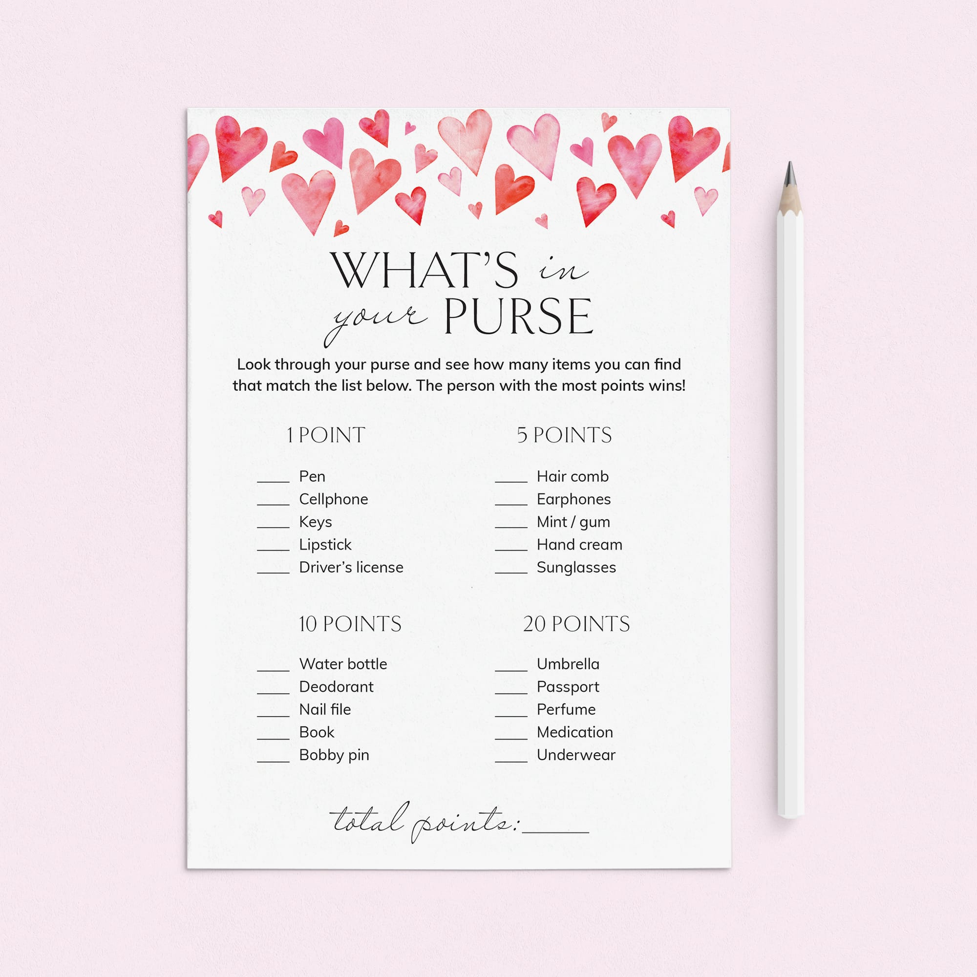 Galentines Game What's In Your Purse Printable PDF by LittleSizzle