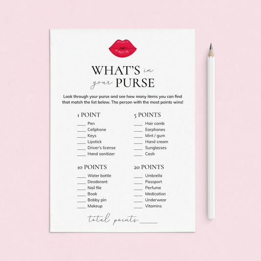 Printable Girls Night In Whats In Your Purse Game by LittleSizzle