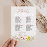 Whats In Your Phone Wildflower Birthday Party Game