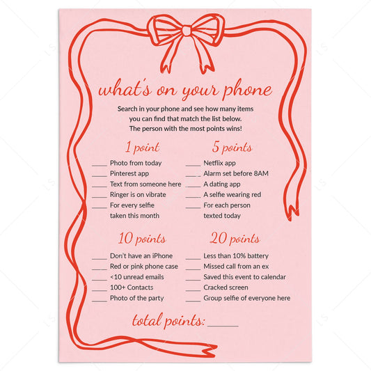 Galentines Day Whats On Your Phone Printable Game by LittleSizzle