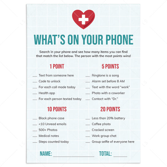 Nurses Party Game What's On Your Phone Printable by LittleSizzle
