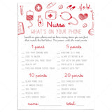 Nurse What's On Your Phone Game Printable by LittleSizzle