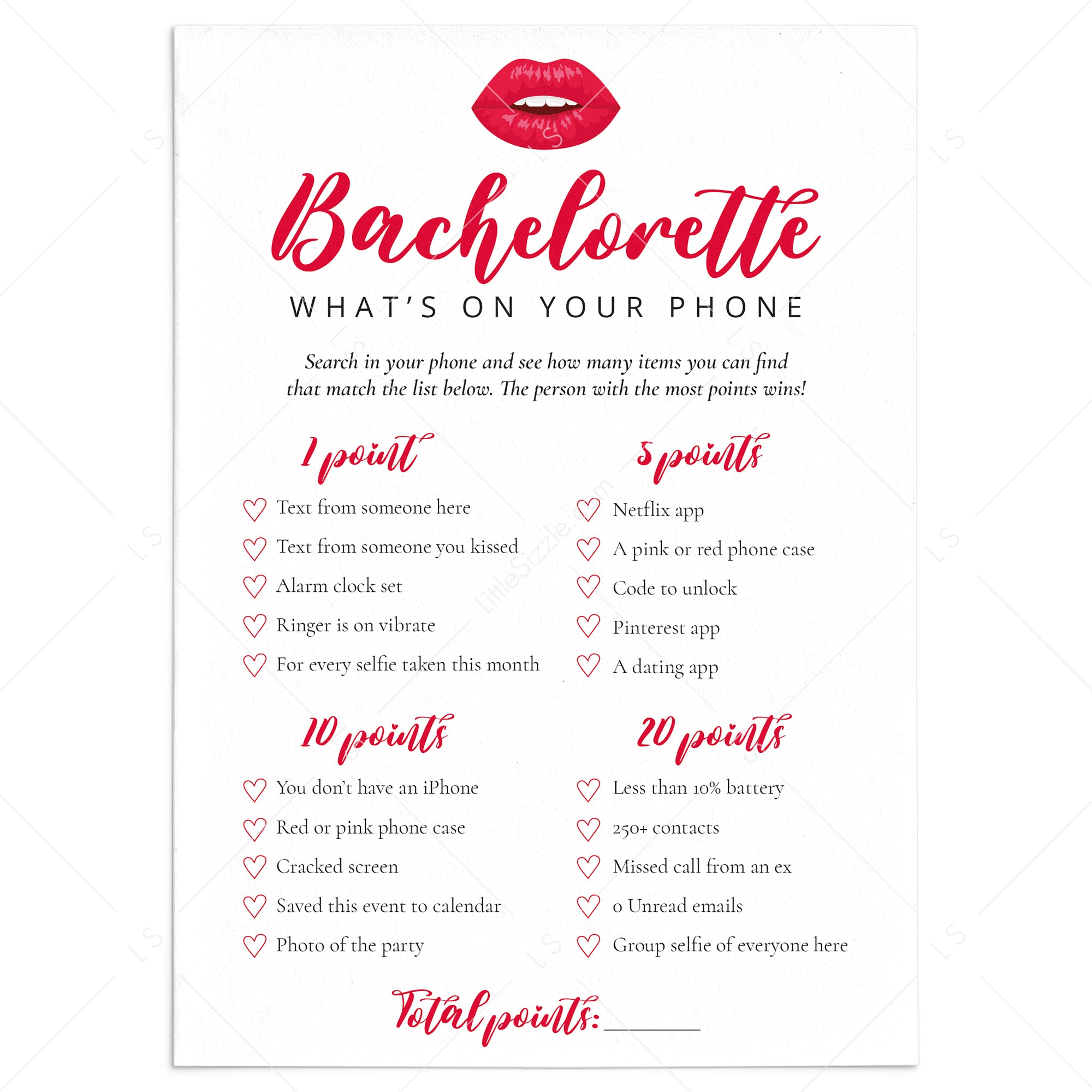 What's On Your Phone Bachelorette Game Printable by LittleSizzle