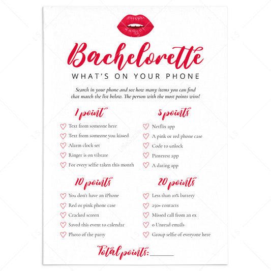 What's On Your Phone Bachelorette Game Printable by LittleSizzle