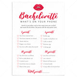 What's On Your Phone Bachelorette Game Printable by LittleSizzle