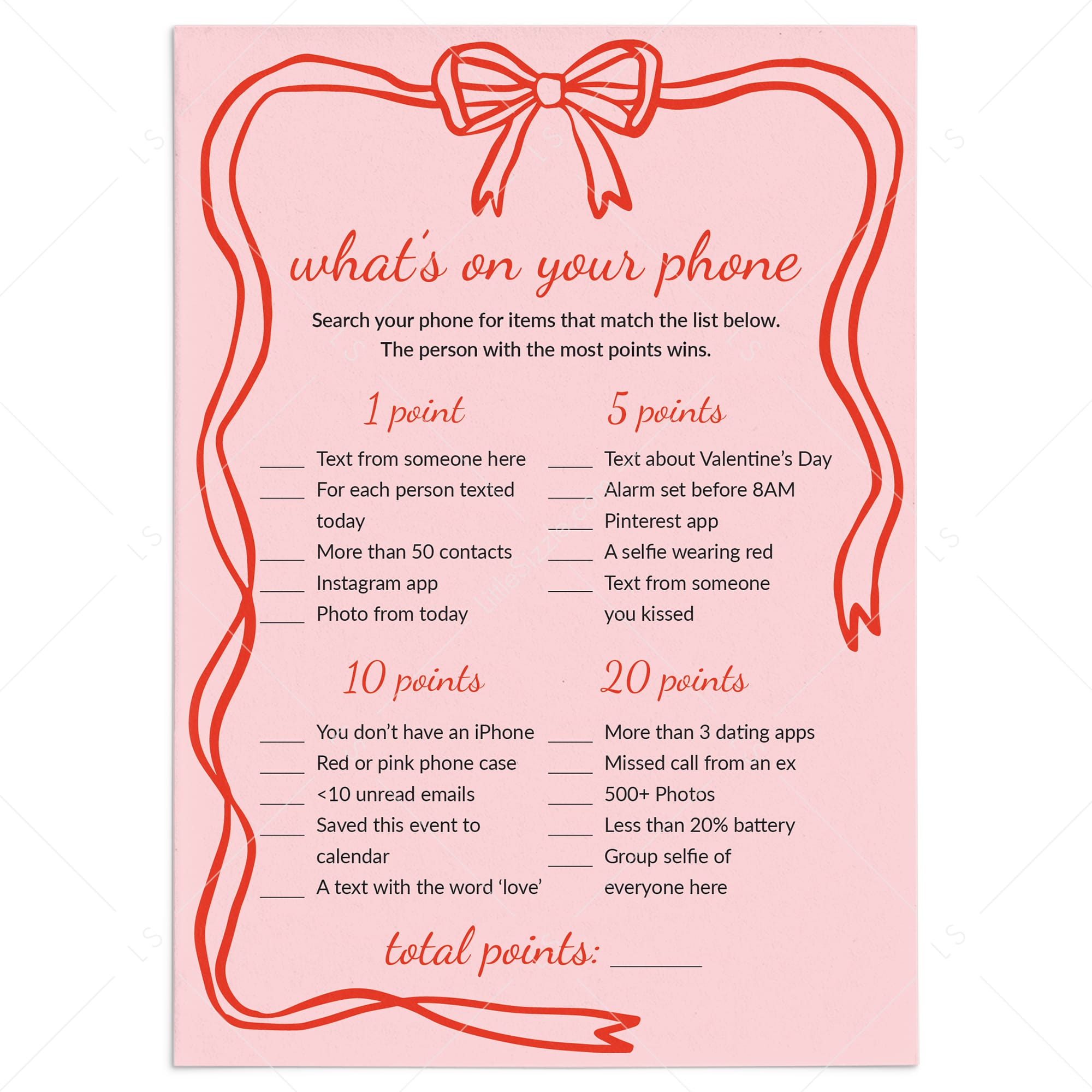 What's On Your Phone Valentine's Day Game Digital Download by LittleSizzle