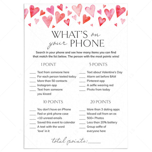 Printable What's On Your Phone Game for Valentine's Day by LittleSizzle