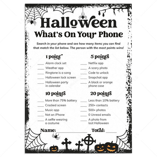 Printable Halloween Whats On Your Pone Activity for Adults by LittleSizzle