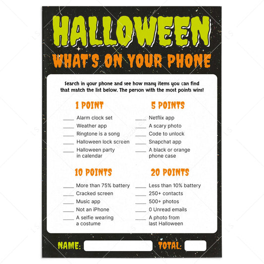 Whats On Your Phone Halloween Party Game Instant Download by LittleSizzle