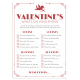 Valentine Game What's On Your Phone Printable by LittleSizzle