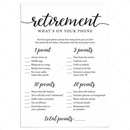 Retirement What's On Your Phone Game Printable by LittleSizzle
