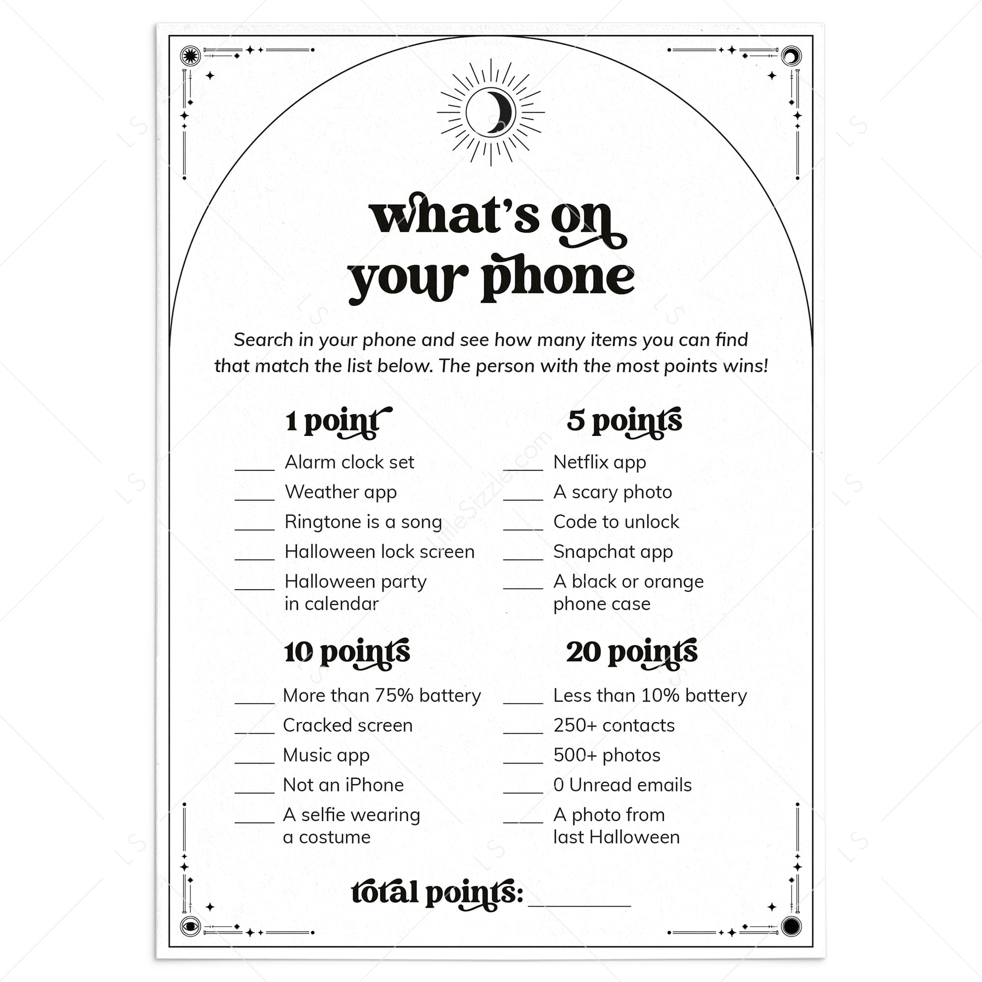 Halloween What's On Your Phone Party Game Printable by LittleSizzle