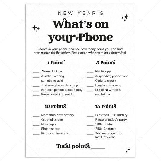 New Year's Eve What's On Your Phone Game Printable by LittleSizzle