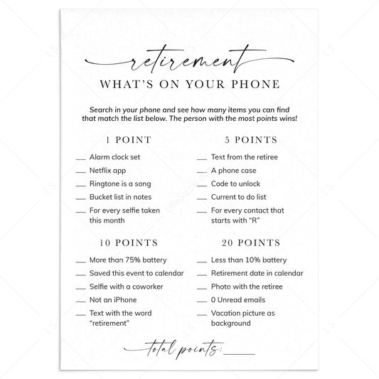 What's On Your Phone Retirement Party Game Printable by LittleSizzle