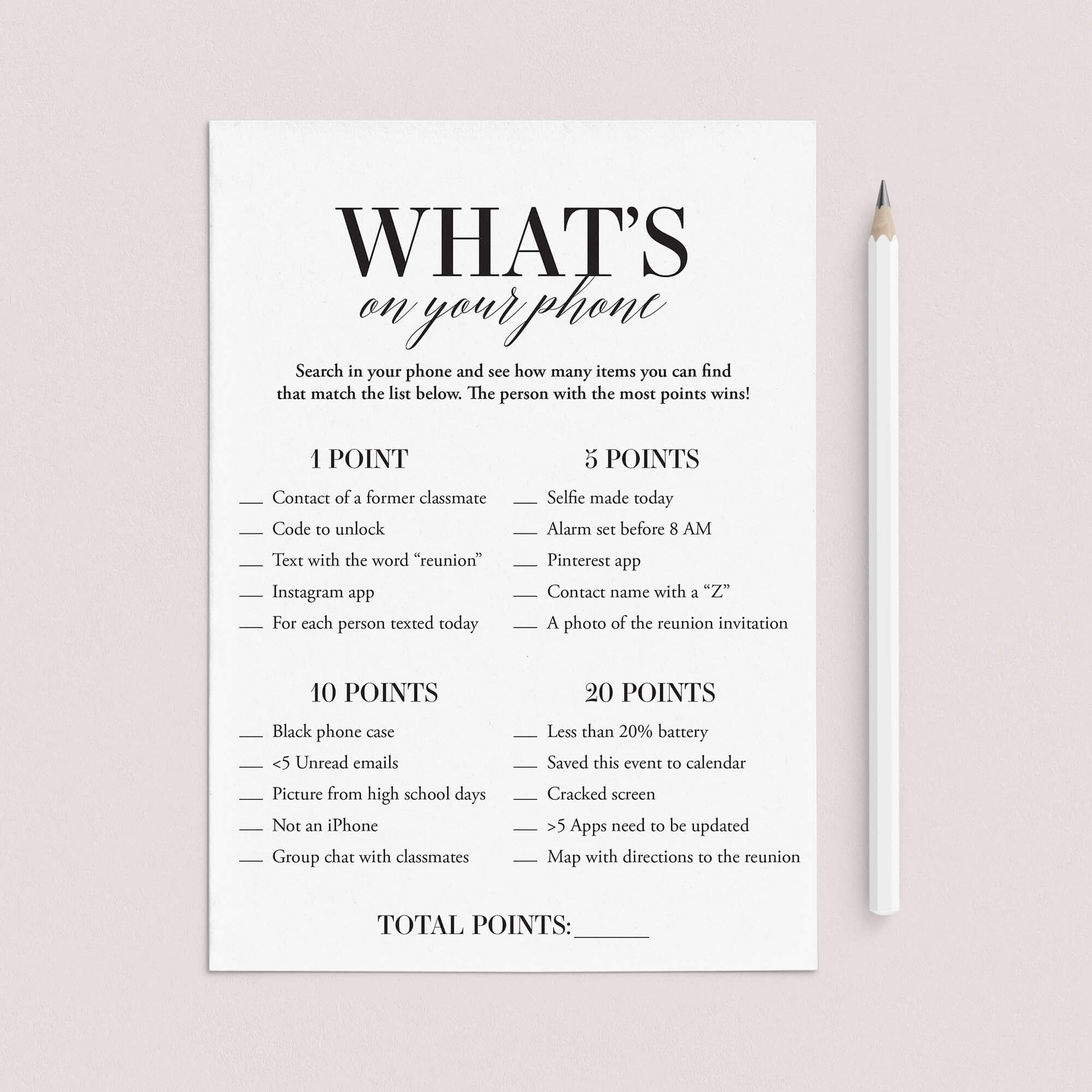 Printable Class Reunion Icebreaker Game What's On Your Phone by LittleSizzle