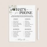 What's On Your Phone Anniversary Party Game White Floral by LittleSizzle