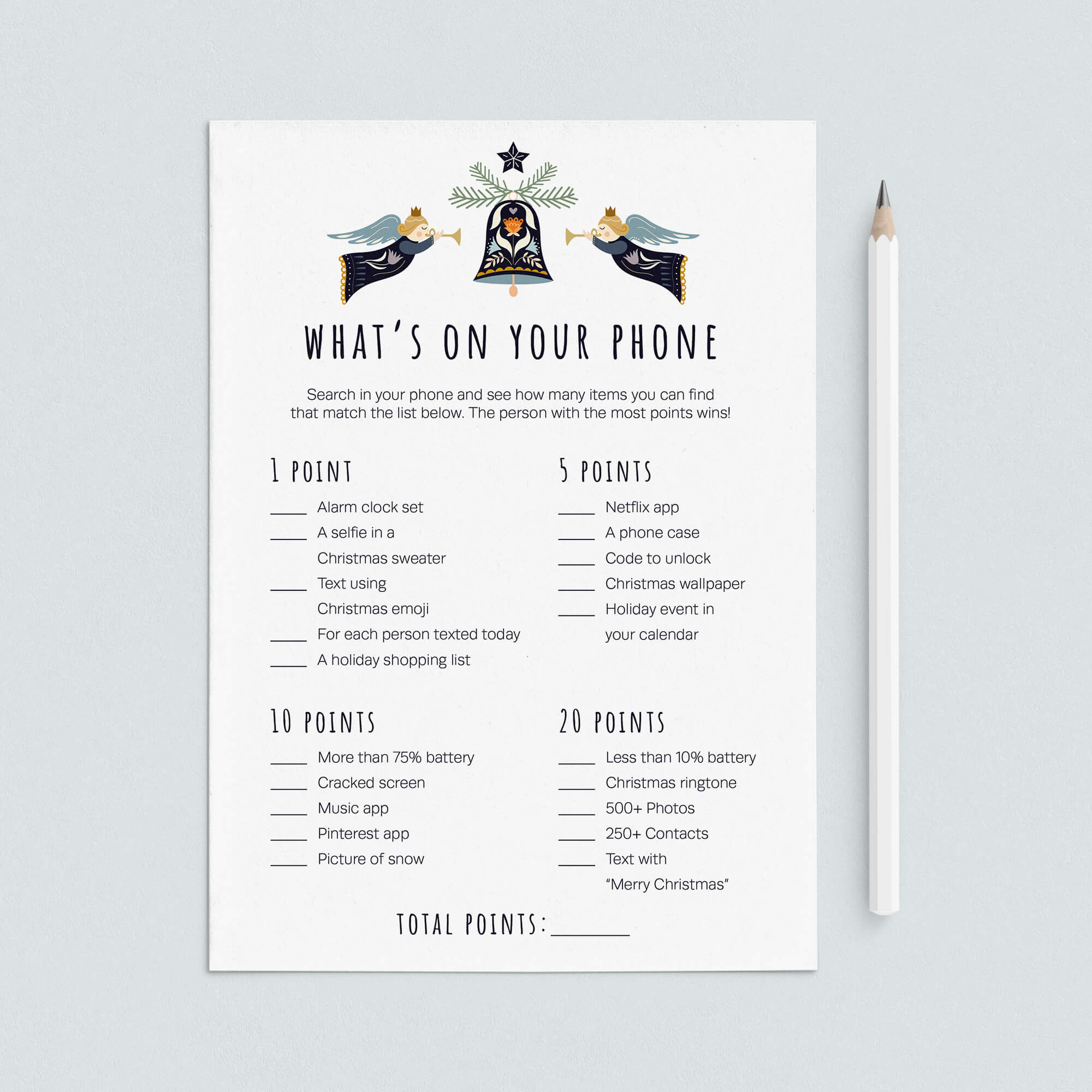 Fun Christmas Party Game What's On Your Phone Printable by LittleSizzle