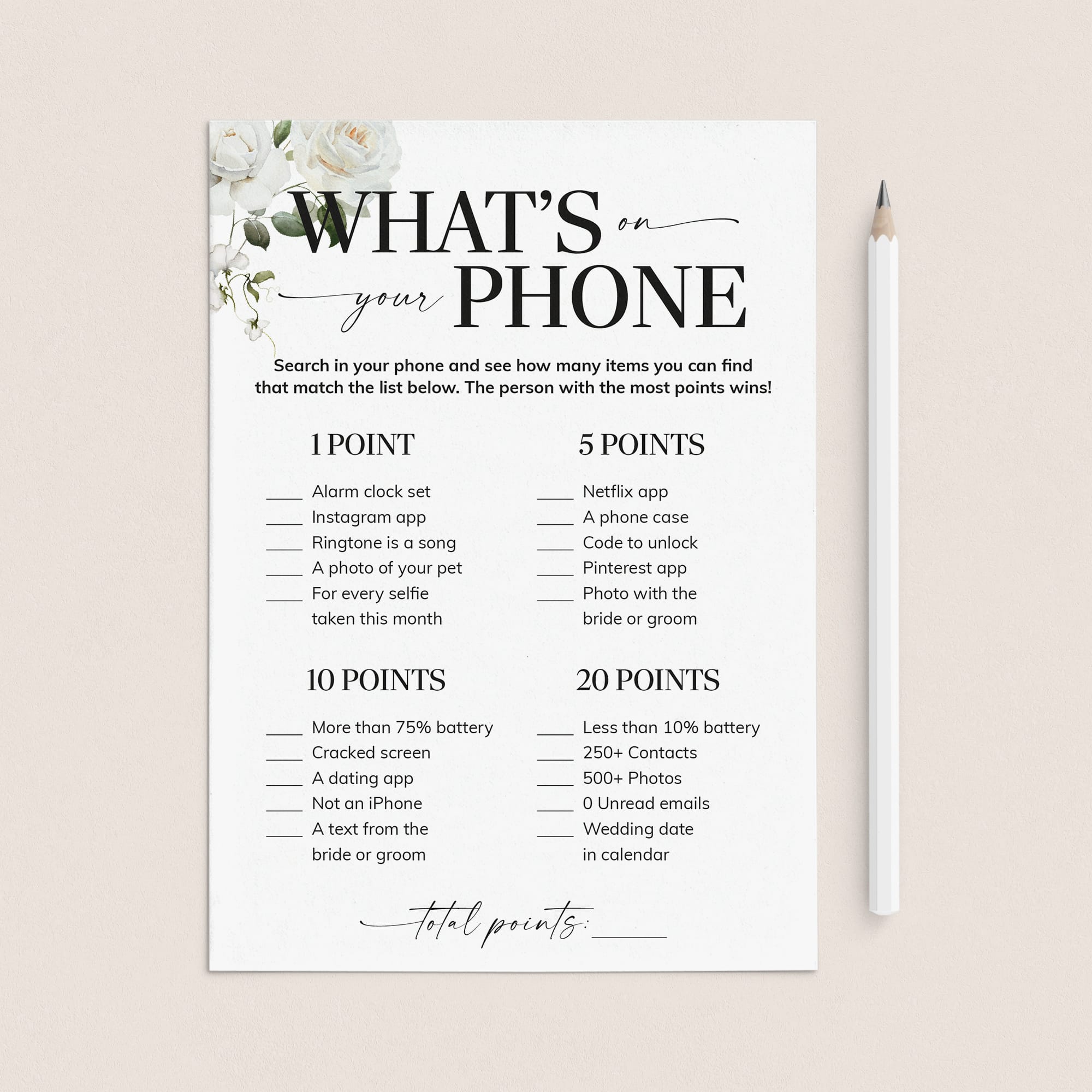 Wedding Shower Game Printable Whats On Your Phone by LittleSizzle