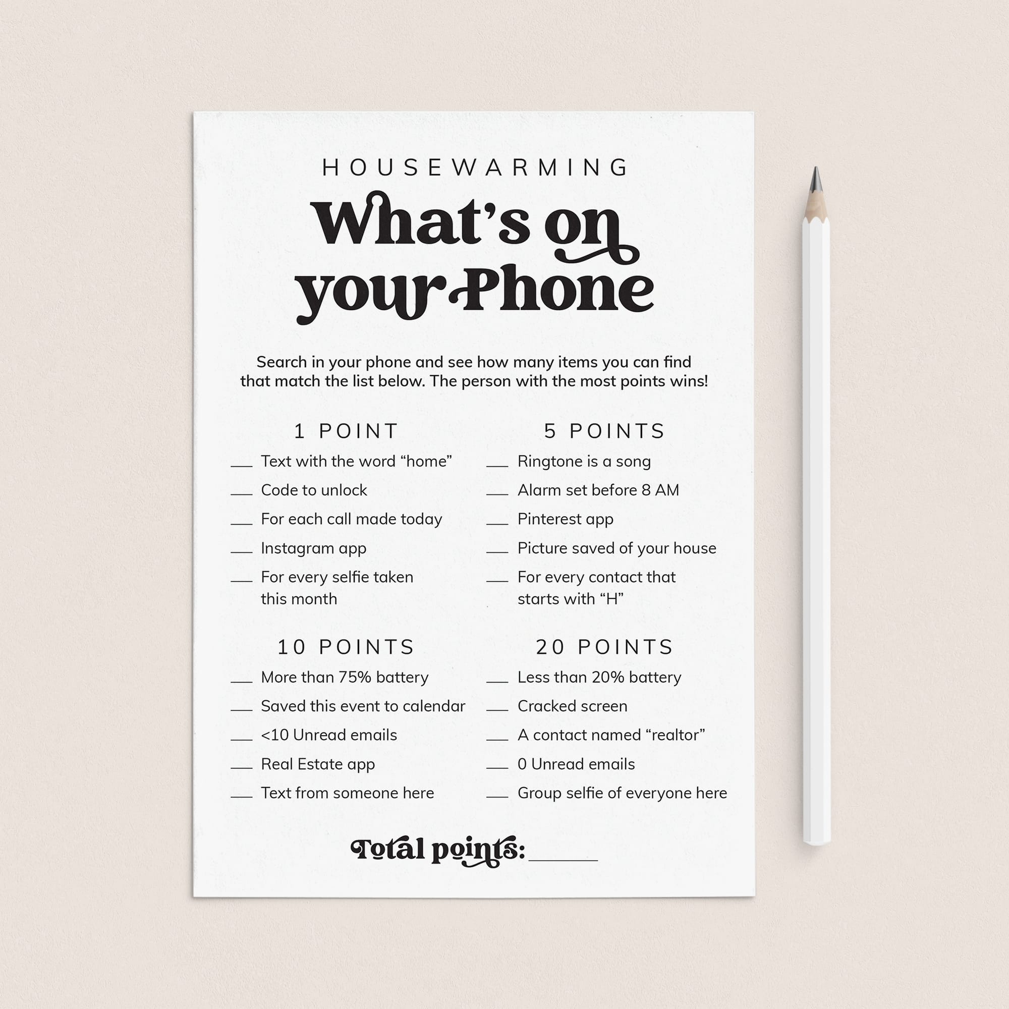 Whats On Your Phone Housewarming Party Game Digital Download by LittleSizzle