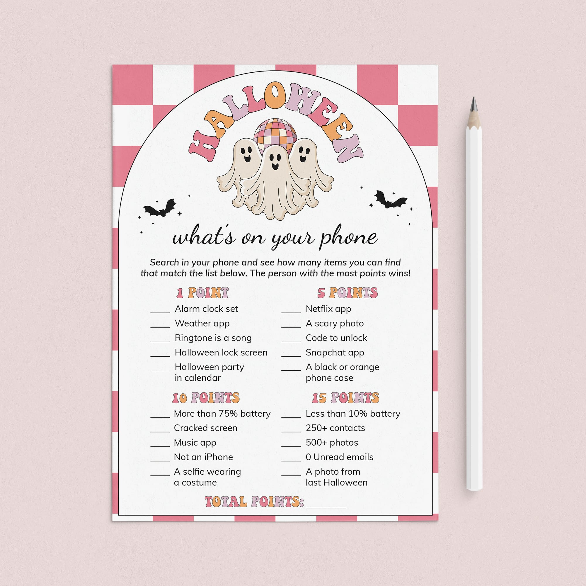 Pink Halloween Party Game What's On Your Phone Printable by LittleSizzle