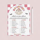 Pink Halloween Party Game What's On Your Phone Printable by LittleSizzle