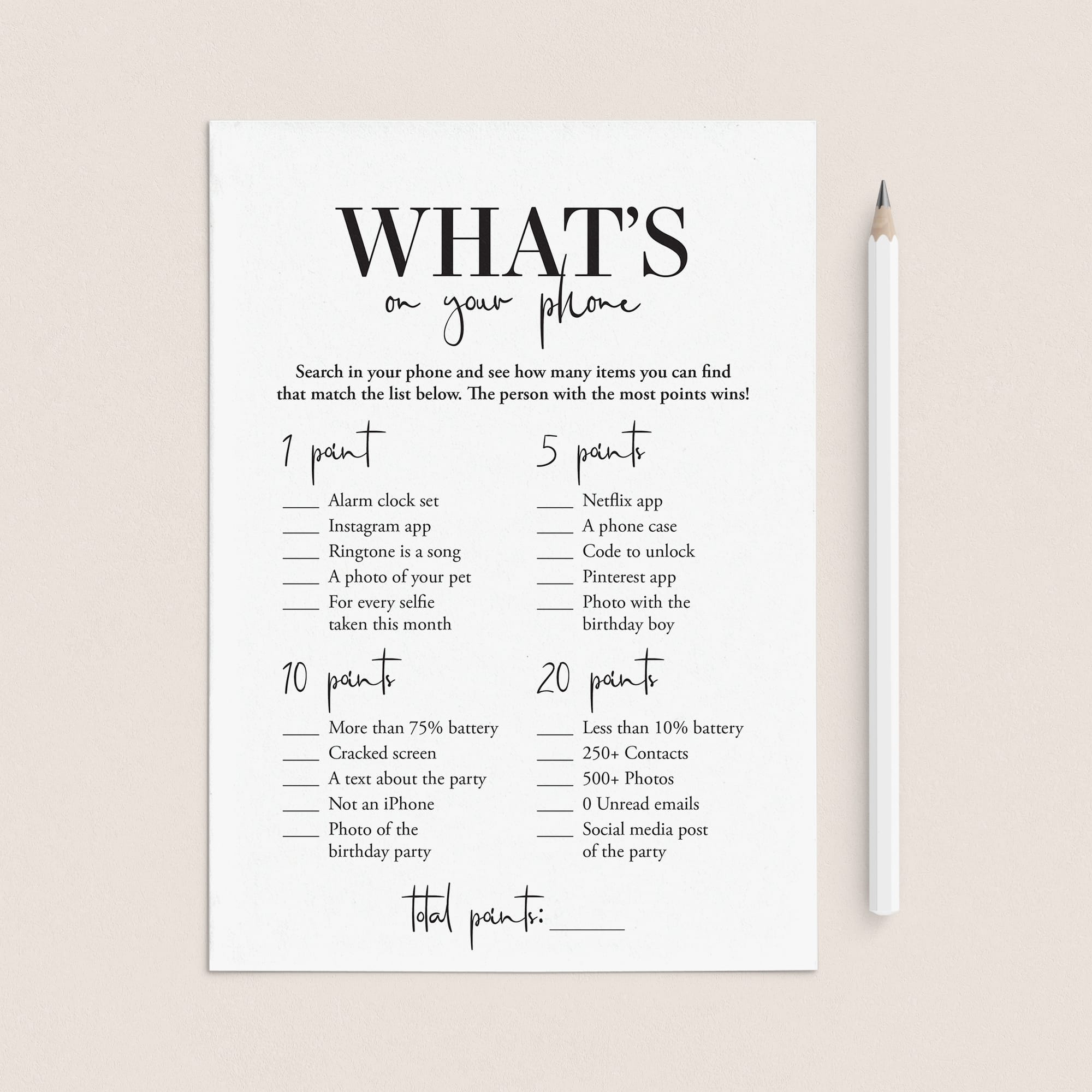 Printable Mens Birthday Party Game What's On Your Phone by LittleSizzle