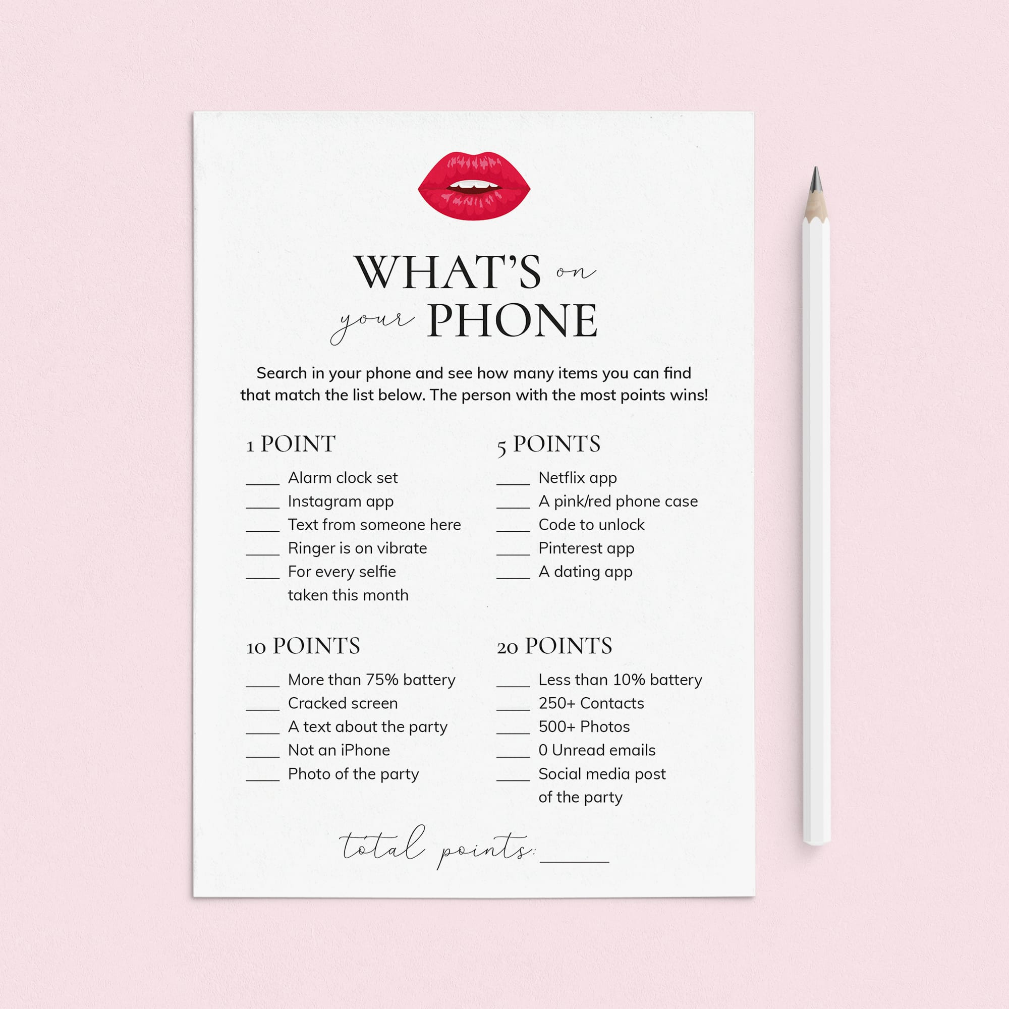 Whats On Your Phone Ladies Night Game Printable by LittleSizzle