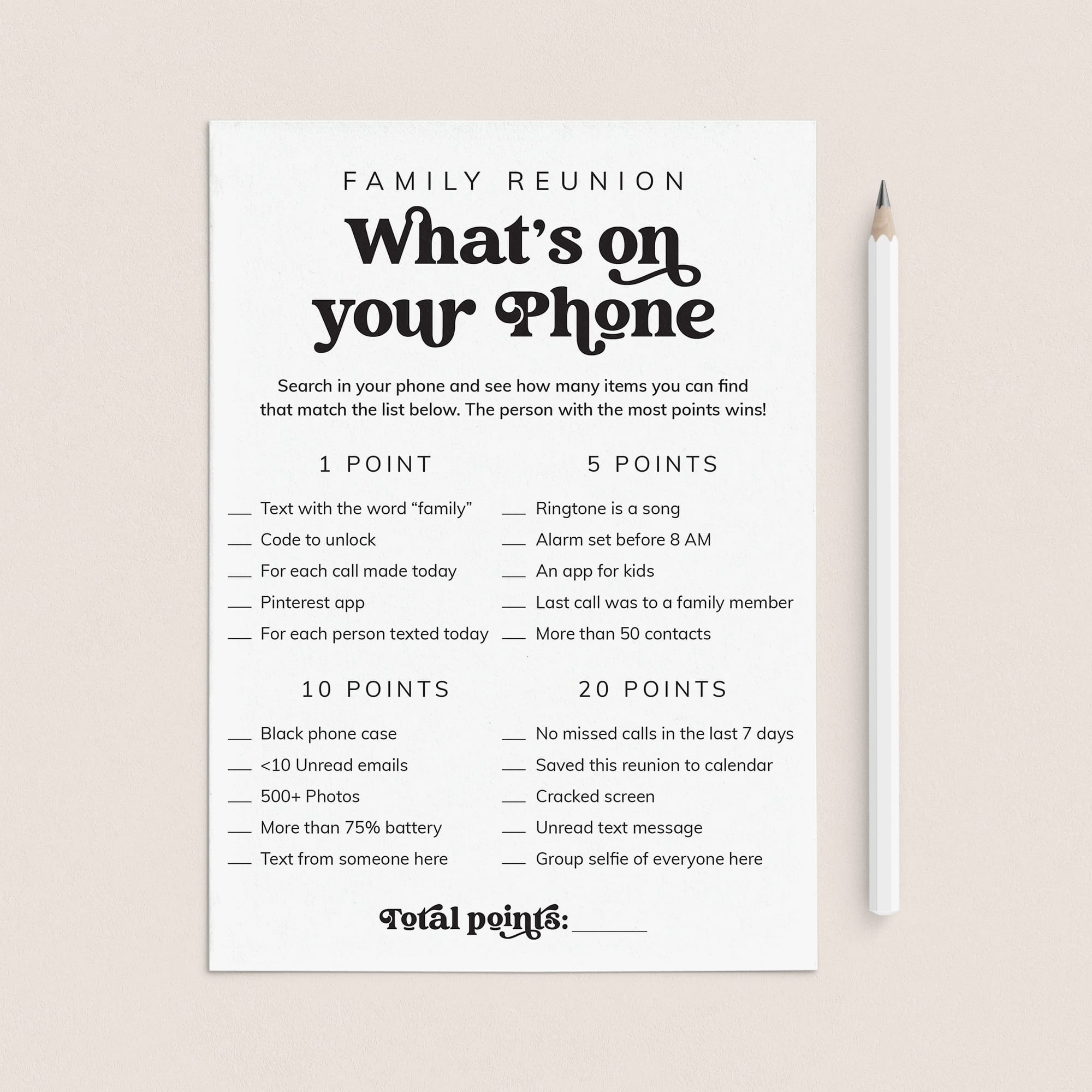 Family Reunion Game Whats On Your Phone Activity Printable by LittleSizzle