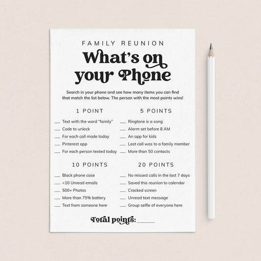 Family Reunion Game Whats On Your Phone Activity Printable by LittleSizzle