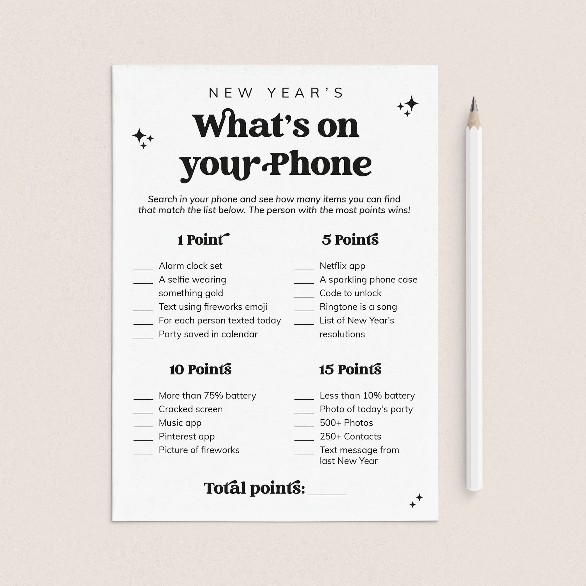 New Year's Eve What's On Your Phone Game Printable by LittleSizzle