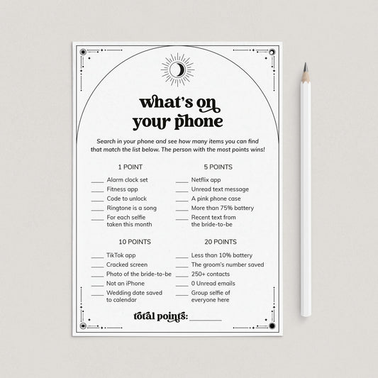 Written In The Stars Wedding Shower Game What's On Your Phone Printable by LittleSizzle