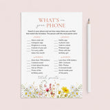 Whats In Your Phone Wildflower Birthday Party Game by LittleSizzle