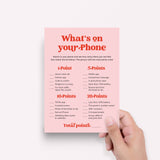 Bridal Shower What's On Your Phone Game Printable Pink and Red