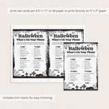 Printable Halloween Whats On Your Pone Activity for Adults
