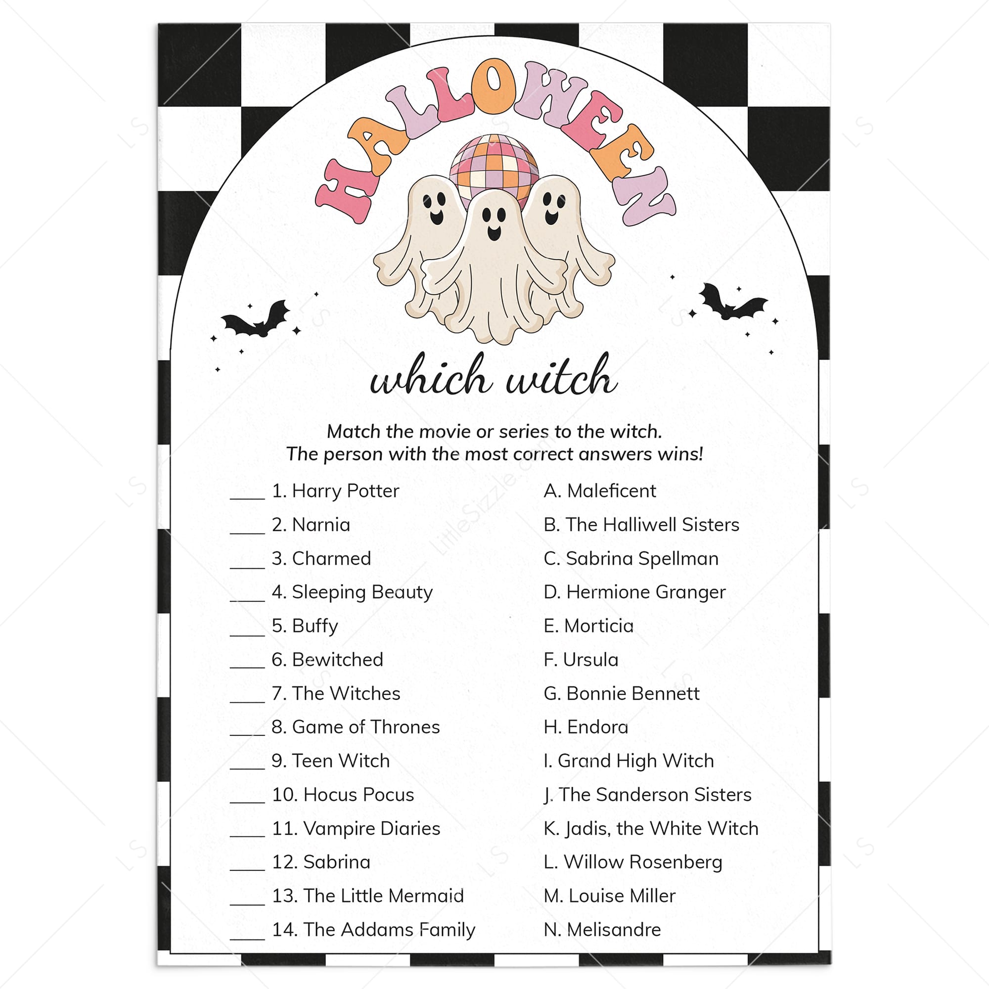 Ghouls Halloween Party Game Which Witch Printable by LittleSizzle
