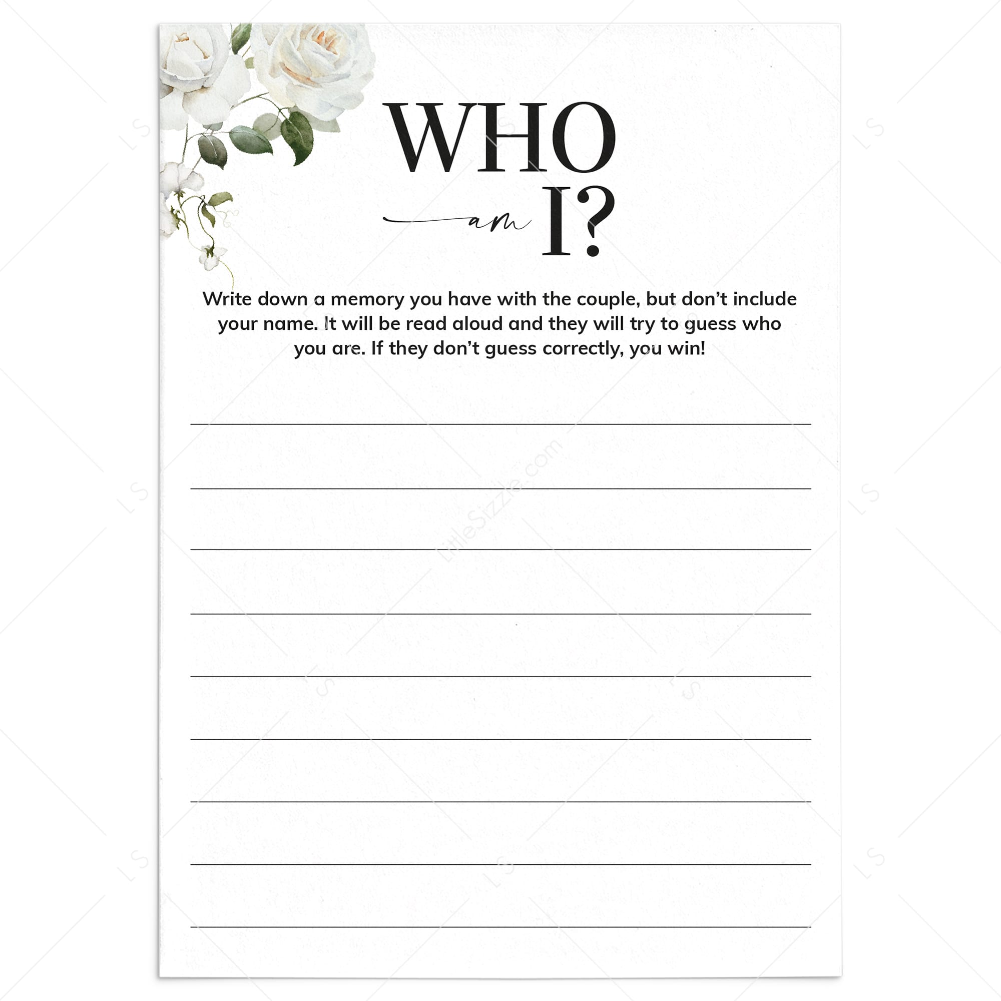Who Am I Couples Wedding Shower Printable Game by LittleSizzle