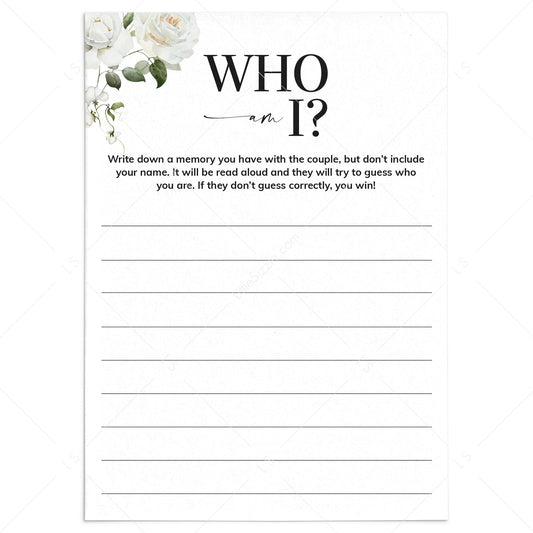 Who Am I Couples Wedding Shower Printable Game by LittleSizzle