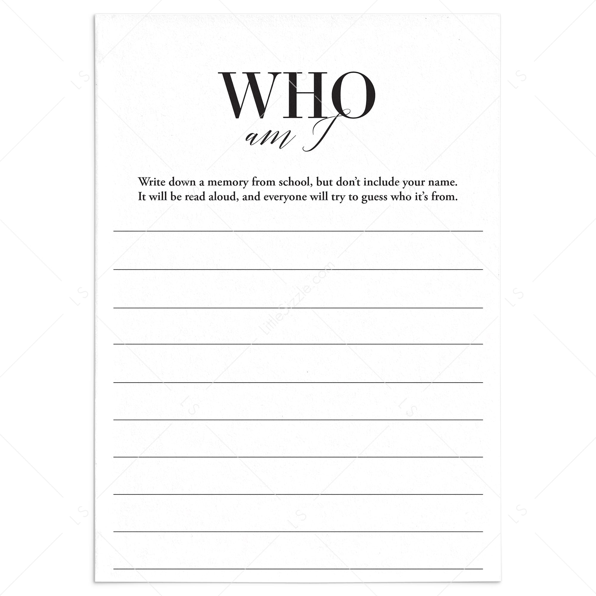 Class Reunion Memory Game Who Am I Printable by LittleSizzle