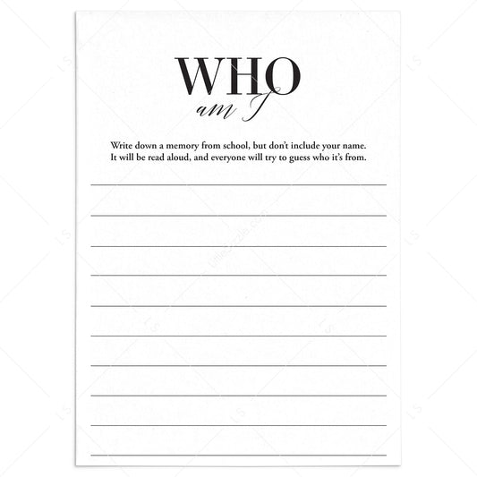 Class Reunion Memory Game Who Am I Printable by LittleSizzle