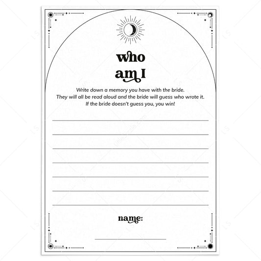 Who Am I Bridal Shower Icebreaker Game Printable Celestial Theme by LittleSizzle