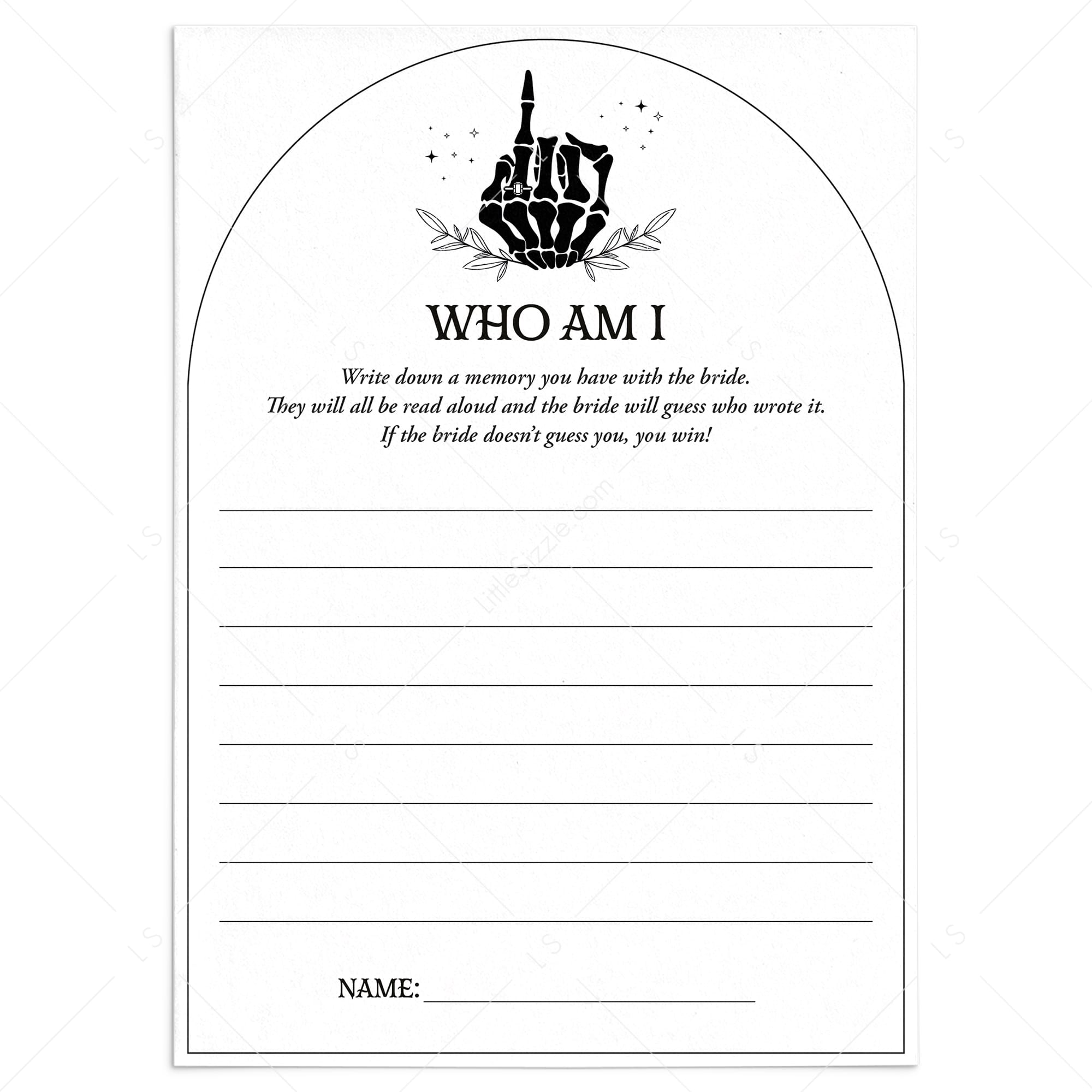 Bride or Die Bridal Shower Icebreaker Game Who Am I by LittleSizzle