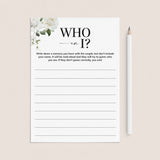 Who Am I Couples Wedding Shower Printable Game by LittleSizzle