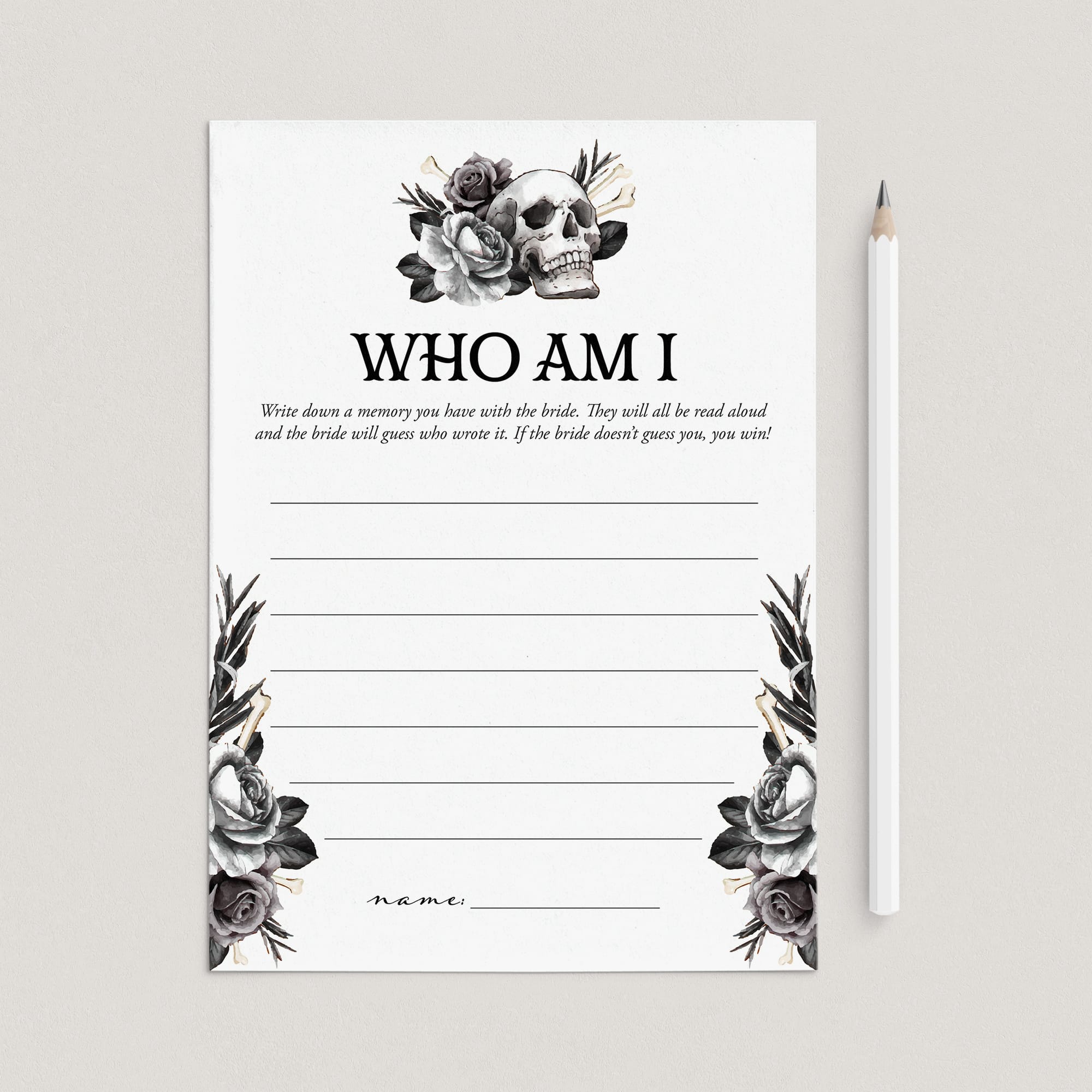 Black Floral Bridal Shower Game Who Am I by LittleSizzle