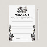 Black Floral Bridal Shower Game Who Am I by LittleSizzle