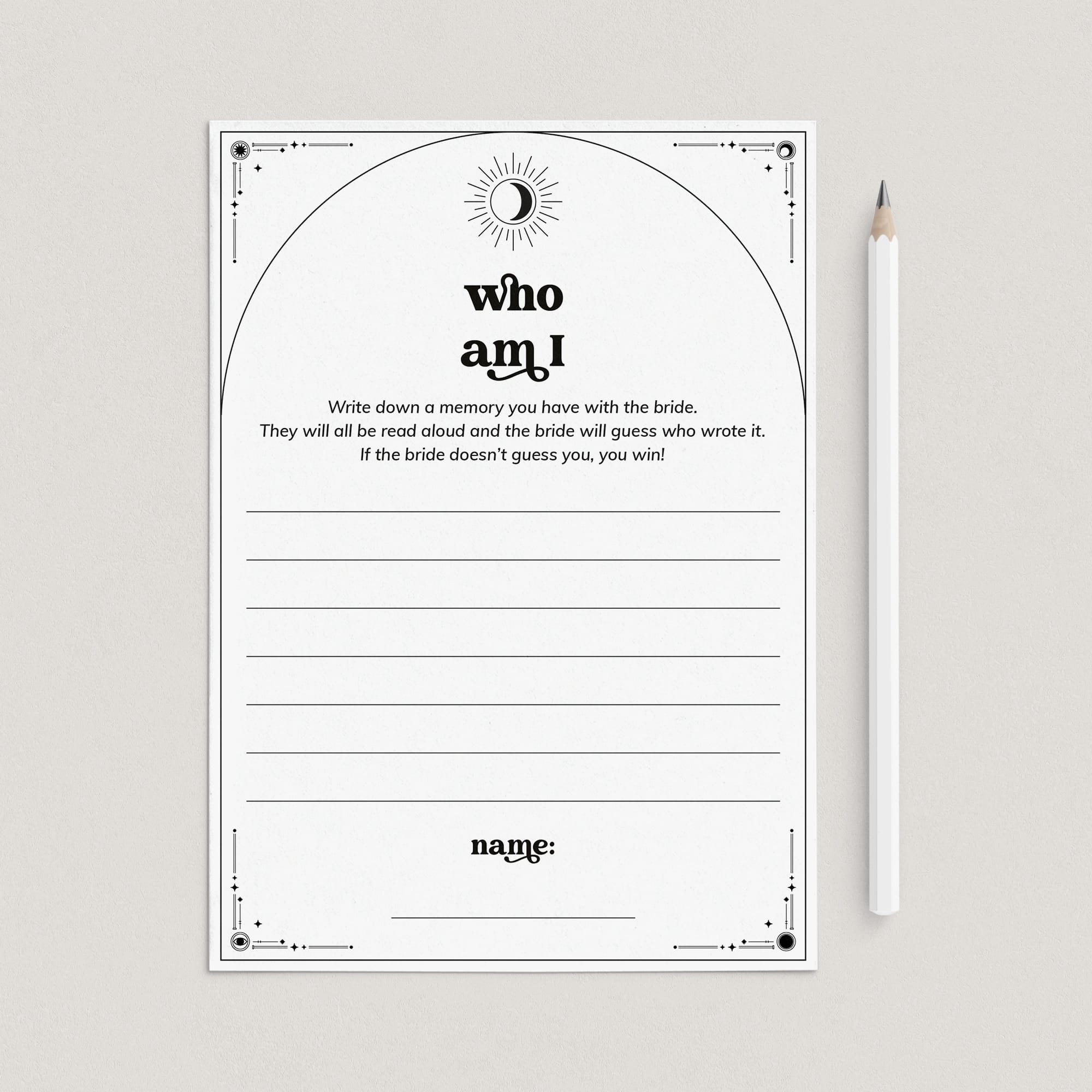 Who Am I Bridal Shower Icebreaker Game Printable Celestial Theme by LittleSizzle