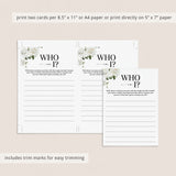 Who Am I Couples Wedding Shower Printable Game
