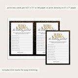 Who Knows The Birthday Girl Best Printable Black and Gold