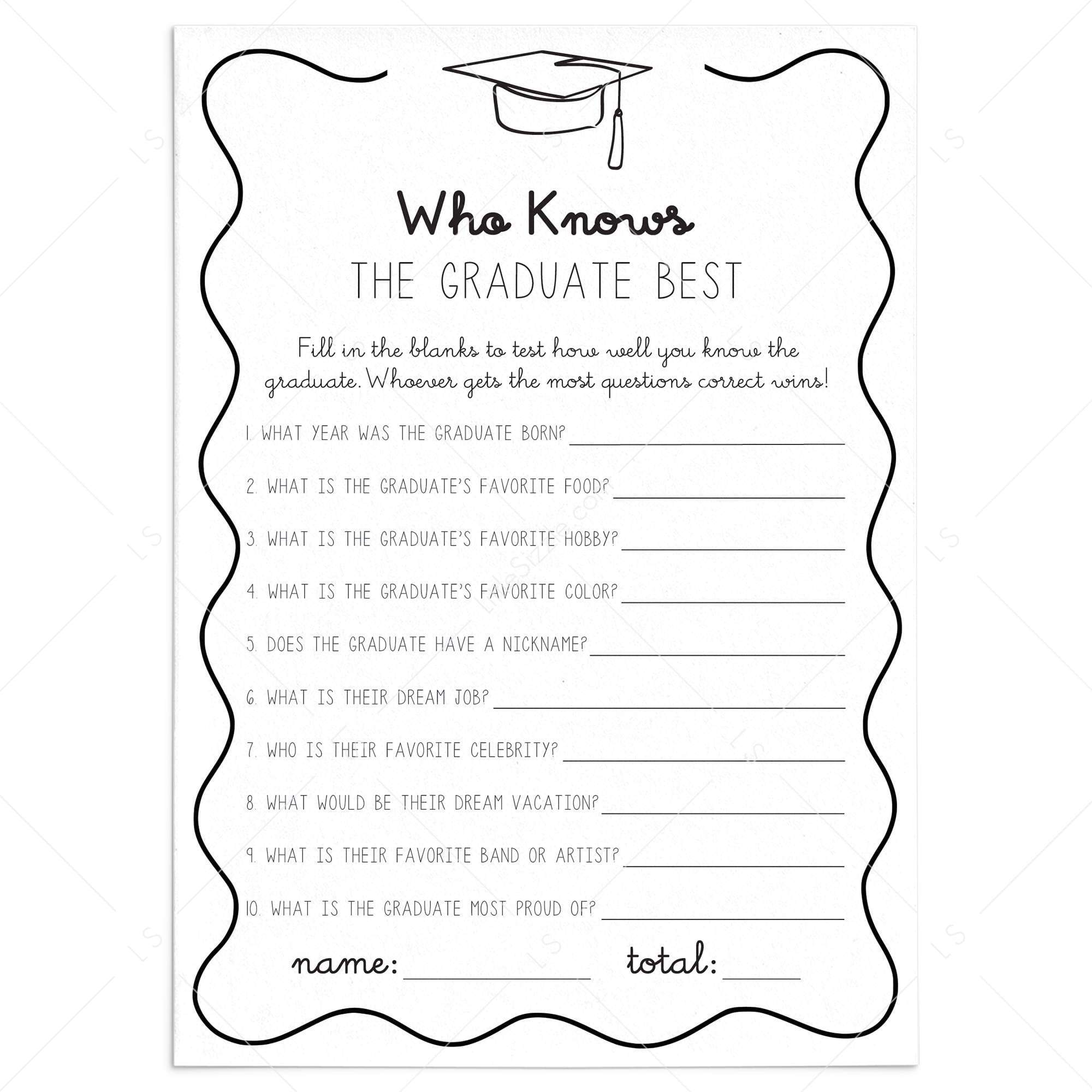 Who Knows The Graduate Best Cards Printable Wavy Border by LittleSizzle