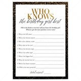 Who Knows The Birthday Girl Best Printable Black and Gold by LittleSizzle